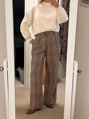 High-Waist Plaid Wide-Leg Trousers.